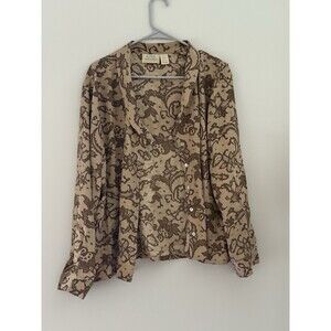 Vintage 90s Field Manor Earthtone Floral Print Long Sleeve Silk Blouse boho